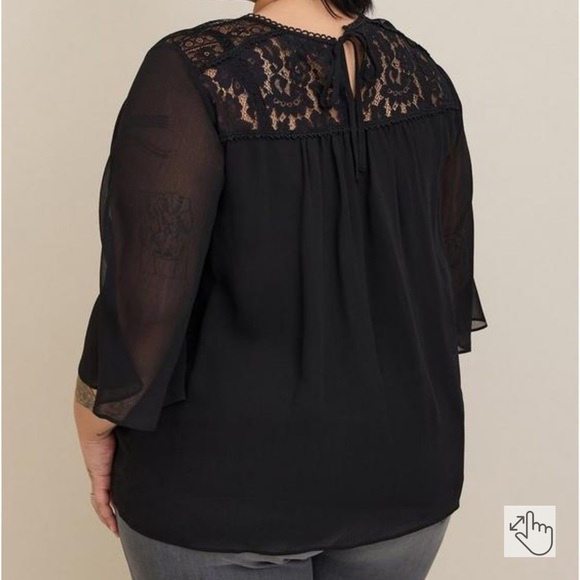 Torrid Women’s Crinkle Chiffon Lace Trim Top Size 2X Sheer Witchy Flounce - Picture 2 of 13